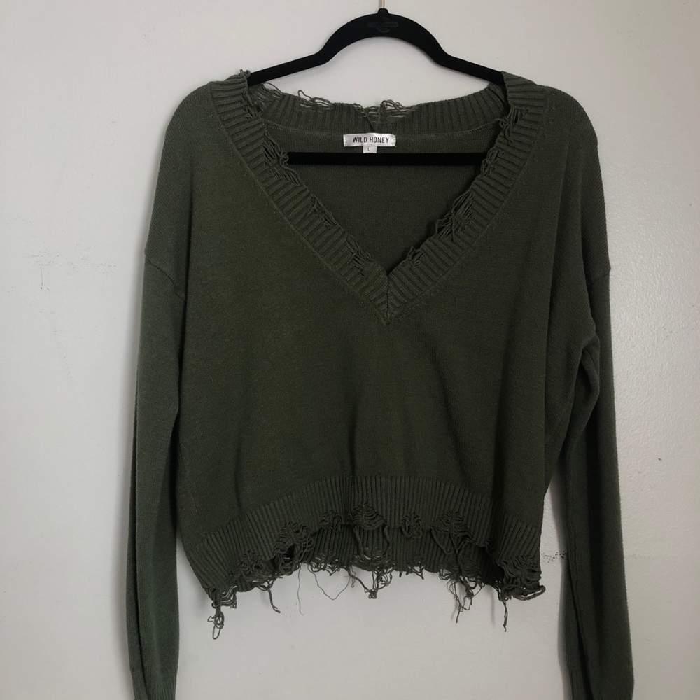 Sold!!! Green Cropped Wild Honey Boutique Sweater